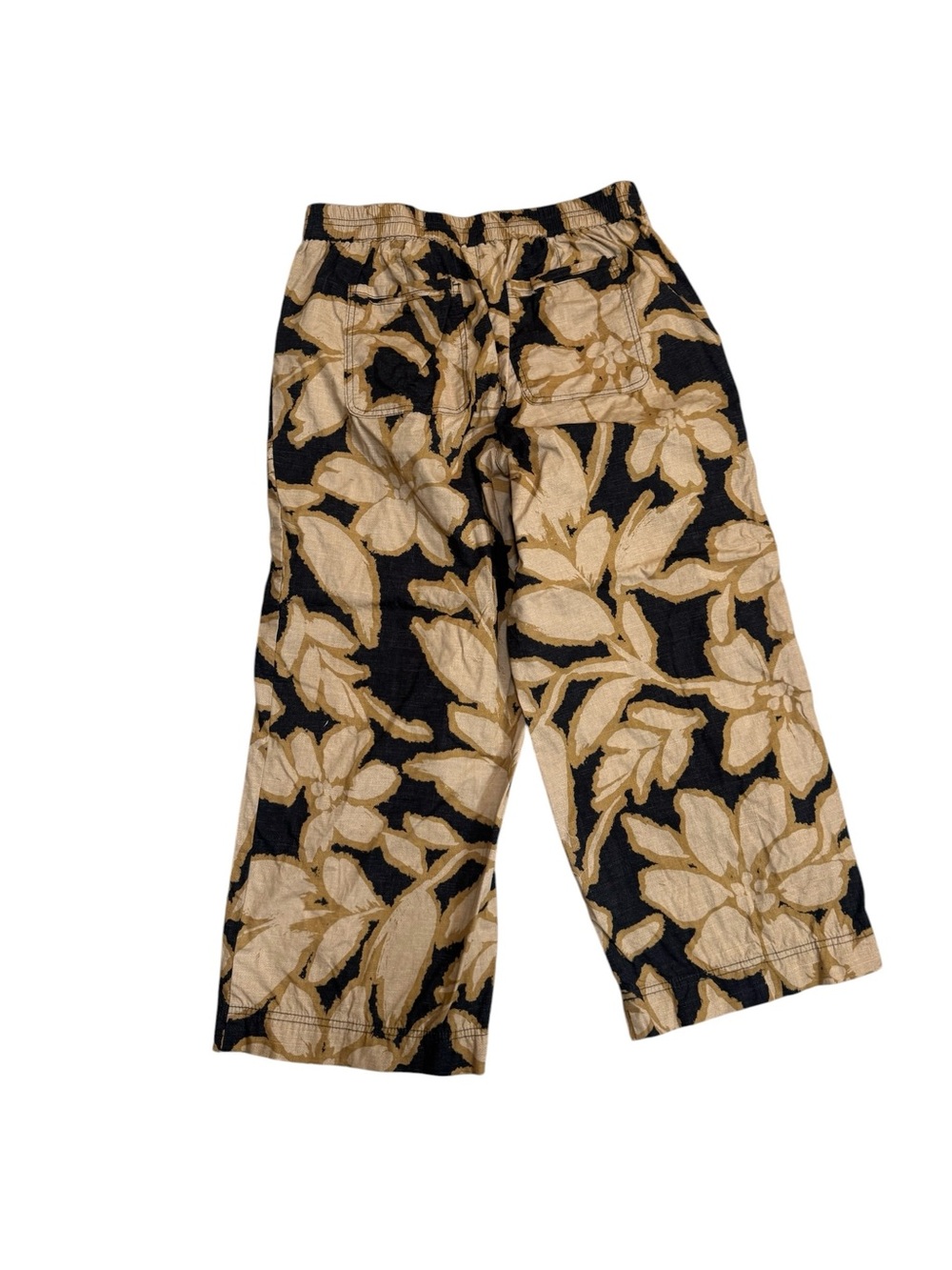Democracy Floral Wide Leg Crop Pants Black Tan Beige Size 12 - Picture 9 of 9